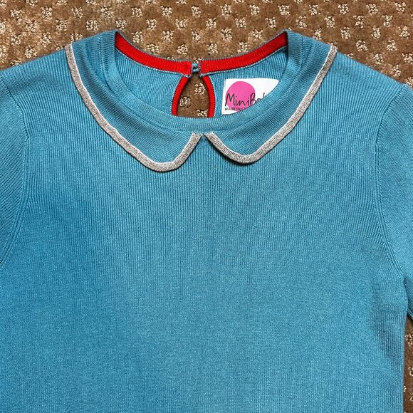 Mini Boden Blue Metallic Holiday Sweater Dress Girls 9-10Y Modest Family Photos - Picture 4 of 9